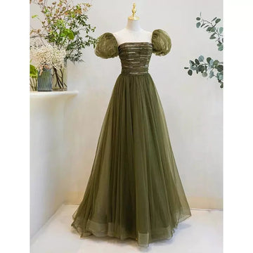 Simple A line Green Long Prom Dresses HZ1023